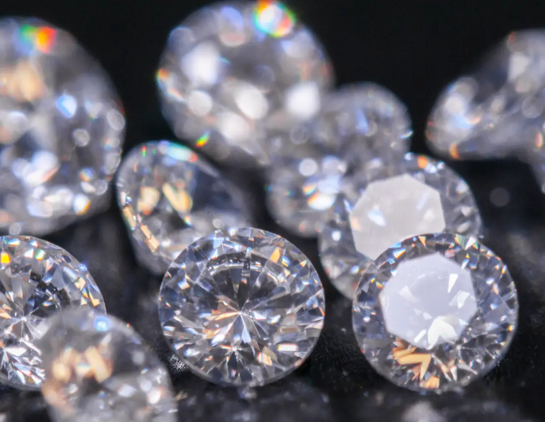 Close-up of sparkling diamonds on a black background