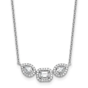 Three Stone Halo Necklace